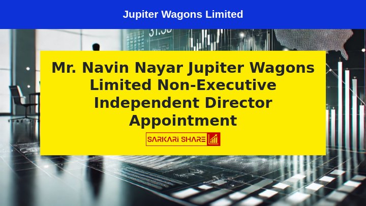 Jupiter Wagons Limited ने Mr. Navin Nayar को Non-Executive Independent Director के रूप में 14 जुलाई 2024 से नियुक्त किया