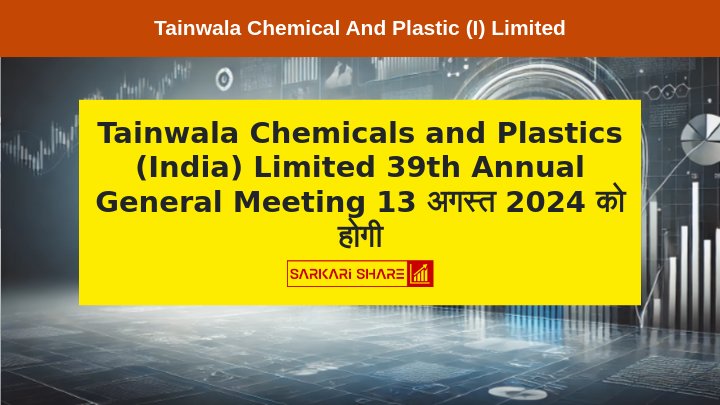 Tainwala Chemicals and Plastics (India) Limited की 39th Annual General Meeting 13 अगस्त 2024 को होगी