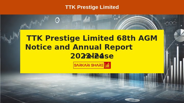 TTK Prestige Limited ने 21 अगस्त 2024 को 68th Annual General Meeting की Notice दी और Annual Report 2023-24 जारी की